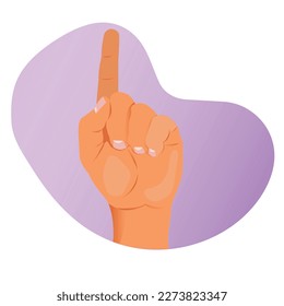Pointing hand gesture. Index finger pointing up. Have an idea. Attract attention. Number one. Hand gesture 2D cartoon on white background.	