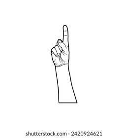 pointing hand gesture with index finger hand pointing up black and white vector illustration, gerakan tangan menunjuk dengan telunjuk vektor