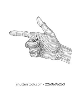 Pointing Hand Gesture, Hand pistol gesture, Hand drawn illustration, isolated vector