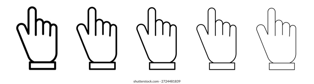 Pointing hand icon design in thin editable stroke style for graphic work