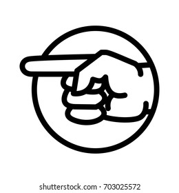 Pointing Hand icon, iconic symbol inside a circle, on transparency grid.  Vector Iconic Design.