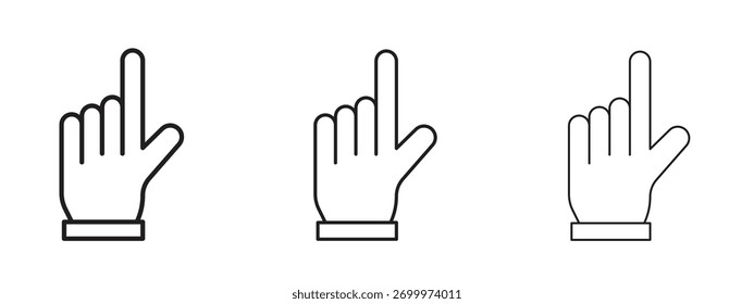 Sinal de estilo linear de ícone de mão apontando para conceito móvel e web design.