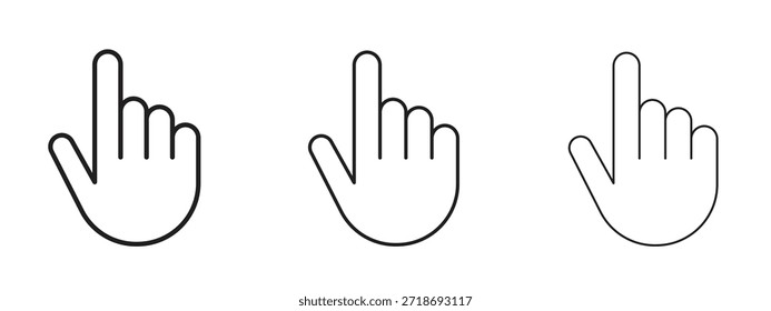 Pointing Hand Symbol Logo schwarzes Piktogramm Set. Skizze mit dünnen Linien.