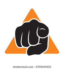 Pointing Hand Icon – Orange Triangle Warning Symbol