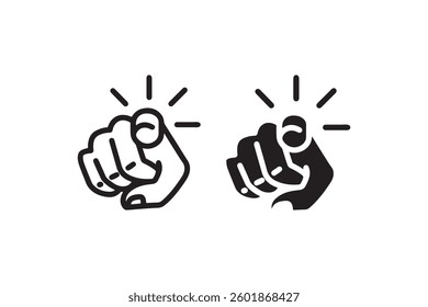 Pointing hand icon in outline and solid style Vector