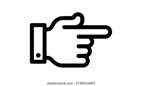 Símbolo del icono de la mano que señala que representa el gesto de la indicación de la navegación de la dirección y el signo del puntero aislado en el fondo blanco