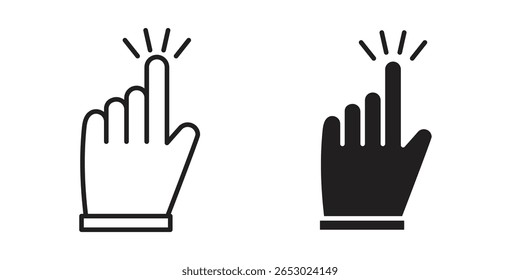 Pointing hand icon symbol set in black. line and flat icons