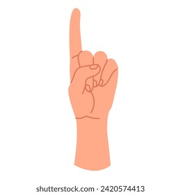 The pointing hand icon. Vector illustration with a hand gesture on a white background. A hand with an index finger. Counting on your fingers. Touch, tap or click