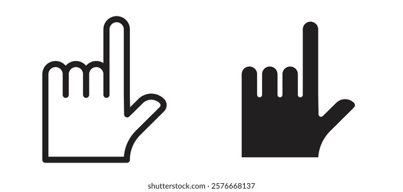 Pointing hand icons in outline and stroke versions