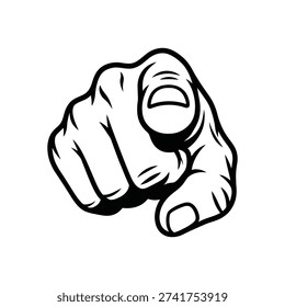 Pointing hand illustration in black and white directing attention forward