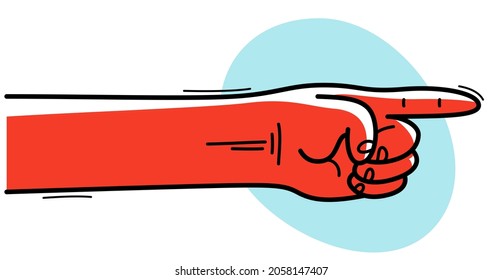 Pointing hand illustration or design element vector flat style drawing isolated on white.