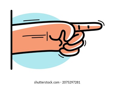 Pointing hand illustration or design element vector flat style drawing isolated on white.