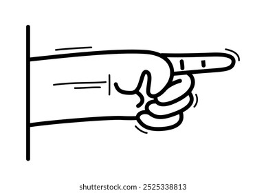 Pointing hand illustration or design element vector flat style drawing isolated on white.