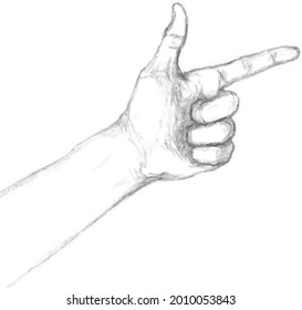 Pointing hand. Index finger.Hand imitating a pistol.vector illustration.vector sketch of a hand with a forefinger.hand drawing
