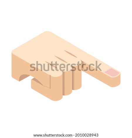 Pointing hand - isometric vector illustration isolated on white. Flat color design.