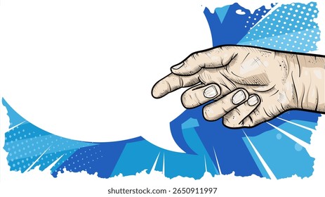 Pointing hand on comic style promotional banner template - vector illustration
