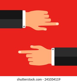 Pointing hand on red background