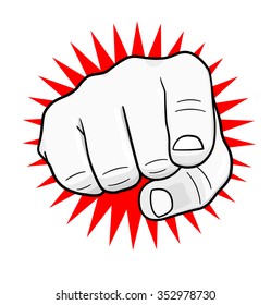 Pointing hand on white background. Vector illustration