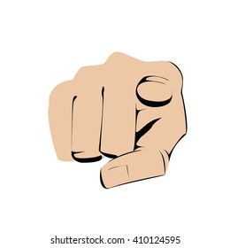 Pointing hand on white background.