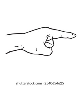 Estilo linear da mão apontando (dedo indicador), ilustração do símbolo do sinal de vetor de mostrar um gesto da mão isolado no fundo branco.
