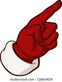 Pointing hand in red glove