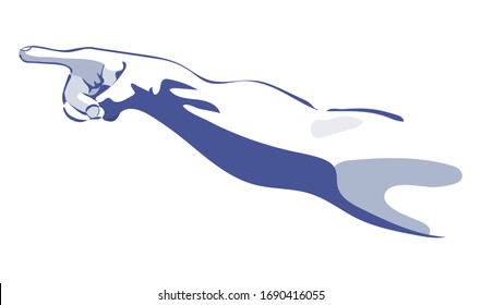 pointing hand sketch in blue colors