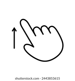 Icono de vector aislado de gesto de deslizar hacia arriba con la mano señaladora. Mover hacia arriba el elemento de diseño de clipart de recorte de gestos de mano. Arrastre y suelte el signo del cursor. Activo de interfaz de usuario de aplicaciones o juegos. Elemento GUI.