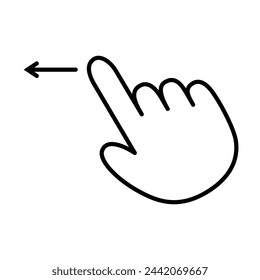 Icono de vector aislado de gesto izquierdo. Desplazarse al elemento de diseño de clipart de recorte de gestos de la izquierda. Arrastre y suelte el signo del cursor. Activo de interfaz de usuario de aplicaciones o juegos. Elemento GUI.