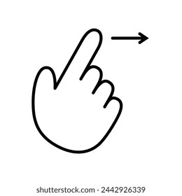 Pointing hand swipe right gesture isolated vector icon. Move to right hand gesture cutout clipart design element. Drag and drop cursor sign. Apps or games user interface asset. GUI element.