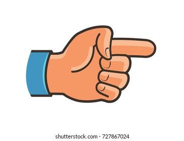 Pointing hand symbol. Forefinger, index finger, gesture label or icon. Cartoon vector illustration