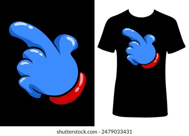 Pointing hand t shirt design, cartoon hand t shirt, blue glove t shirt for black t shirt