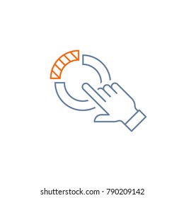 Pointing hand, touching finger, choosing concept, select option, vector line icon