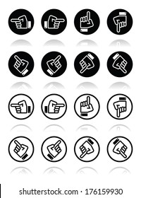 Pointing hand - up, down, across round icon vector