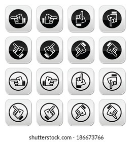 Pointing hand - up, down, across round buttons set