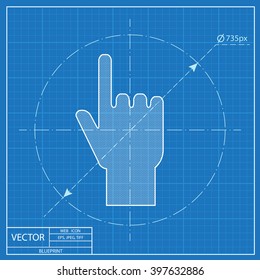 pointing hand vector blueprint icon 