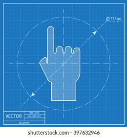 pointing hand vector blueprint icon 