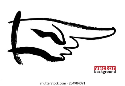 pointing hand. vector brush calligraphy