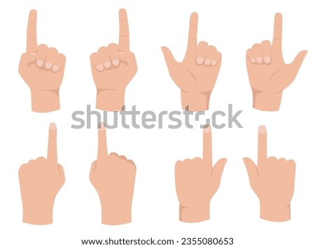 Pointing hand vector collection with various human hands showing direction with finger. Flat design on white background