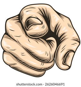 Pointing hand vector illustration in flat line art style isolated on white background used for call to action recruitment leadership campaign posters motivation and vintage ads
