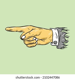 Pointing hand vintage sketch. Forefinger, index finger retro vector illustration