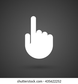  a pointing hand   white icon on a dark  background vector illustration