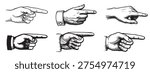 Pointing hands engraving style vector set. Pointing symbols.