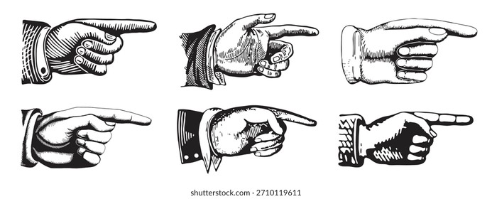 Conjunto de Vector de estilo de grabado de manos puntiagudas. Señalando símbolos.