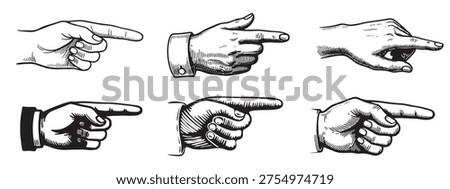 Pointing hands engraving style vector set. Pointing symbols.