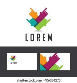 Pointing hands icon with business card template. EPS 10 vector.