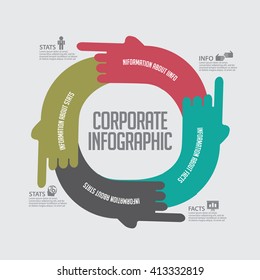 Pointing hands infographic element with business icons and copy space. EPS 10 vector