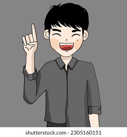 ้ีั้guy is pointing his finger with smile