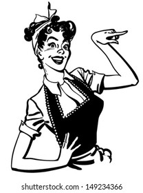 Pointing Housewife - Retro Clip Art Illustration