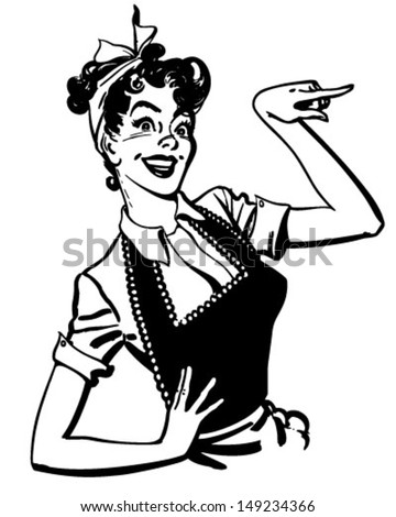Pointing Housewife - Retro Clip Art Illustration