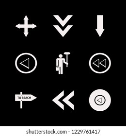 pointing icon. pointing vector icons set left arrow, man with paint roller and bucket, down arrow and out arrows